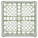 A white and green plastic Vollrath glass rack with 9 compartments.