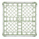 A white and green plastic Vollrath glass rack with 49 compartments.