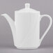 A white Tuxton San Marino china coffee pot with a lid and handle.