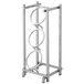 A silver metal rack with three vertical rings.