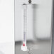 A thermometer on a metal door.
