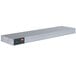 A white rectangular metal shelf with red lights on it.