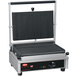 A black and silver Hatco Panini Grill with grooved cast iron plates.