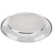 An American Metalcraft round stainless steel plate with a hammered surface and circular rim.