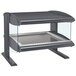 A black and silver countertop display cabinet with a single shelf.