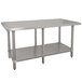 A stainless steel Advance Tabco work table with a galvanized undershelf.