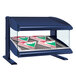 A blue Hatco countertop heated zone display with boxes inside.