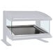 A white rectangular Hatco heated zone merchandiser with a slanted glass shelf.