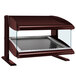 A brown and glass Hatco countertop heated display case with a slanted shelf.
