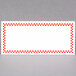 A white rectangular deli tent card with a red and white checkered border.