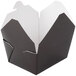 A close-up of a black and white Fold-Pak Bio-Pak take-out box with a lid.
