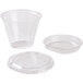 A clear plastic Squat Parfait Cup with a clear plastic Fabri-Kal insert and flat lid.