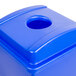 A blue plastic Continental Swingline recycling lid with a square hole.