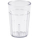 A clear plastic cup with a white background.