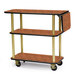 A Geneva rectangular 3 shelf tableside service cart with wheels and a wood grain pattern on the top.