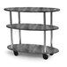 A Geneva oval serving cart with three pewter shelves.