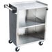 A Lakeside stainless steel utility cart with three shelves and black wheels.