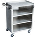 A Lakeside stainless steel utility cart with 4 shelves and enclosed base on wheels.