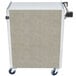 A Lakeside stainless steel utility cart with beige suede finish and wheels.