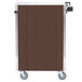 A Lakeside stainless steel utility cart with a walnut finish on the base and wheels.