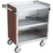 A Lakeside stainless steel utility cart with a wood grained surface.
