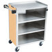 A Lakeside stainless steel utility cart with three shelves and a handle on wheels.