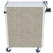 A Lakeside stainless steel utility cart with enclosed base and beige top, black wheels, and a handle.