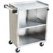 A Lakeside stainless steel utility cart with three shelves and black wheels.