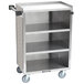 A Lakeside stainless steel utility cart with enclosed shelves.