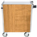 A Lakeside stainless steel utility cart with a light maple finish on the base.