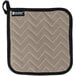 A San Jamar BestGuard terry cloth pot holder with a black and white chevron pattern.