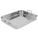 A silver stainless steel Vollrath Miramar roasting pan with handles.