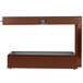 A rectangular brown metal frame with a white shelf inside.