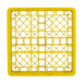 A yellow plastic Vollrath glass rack with a grid pattern.