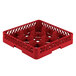 A red plastic Vollrath Traex glass rack with compartments.