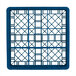A Vollrath Traex Royal Blue plastic glass rack with 9 compartments and a grid pattern.