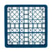 A Vollrath blue plastic glass rack with a grid pattern.