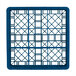 A Vollrath royal blue plastic glass rack with 9 compartments and a grid pattern.
