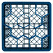 A Vollrath royal blue plastic rack with 12 compartments in a grid pattern.