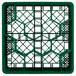 A Vollrath green plastic glass rack with 12 compartments and an open rack extender on top.