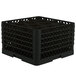 A black Vollrath Traex glass rack with 12 compartments and an open rack extender on top.