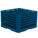 A Vollrath Traex blue plastic glass rack with 12 compartments.