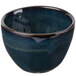 A Tuxton Artisan Night Sky blue china bouillon bowl with a brown rim.