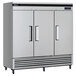 A large silver Turbo Air reach-in refrigerator with two open white doors.