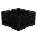 A black Vollrath Traex glass rack with 16 compartments.
