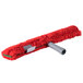 A red fluffy mop with a grey plastic T-bar handle.