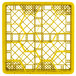 A yellow plastic Vollrath Traex glass rack with a grid pattern.