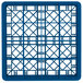 A Vollrath blue plastic glass rack with 16 compartments and a grid pattern.