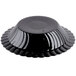 A black Fineline Flairware plastic bowl with scalloped edges.