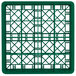 A green Vollrath Traex glass rack with a square grid pattern.